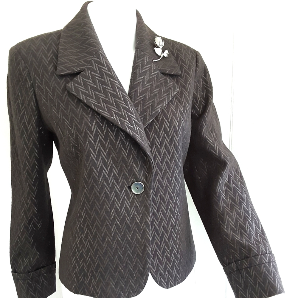 COLDWATER CREEK CHARCOAL GREY SILVER FITTED CROPPED JACKET SZ 4-6P
